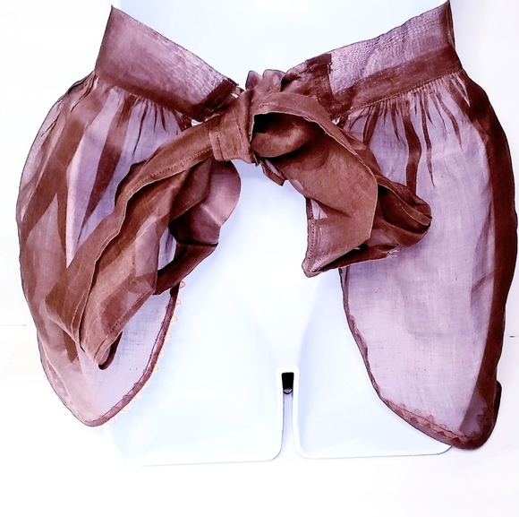 1950s Vintage Wife Brown Sheer Waist Apron Pink Trim with Pockets Retro Trad - Picture 2 of 12